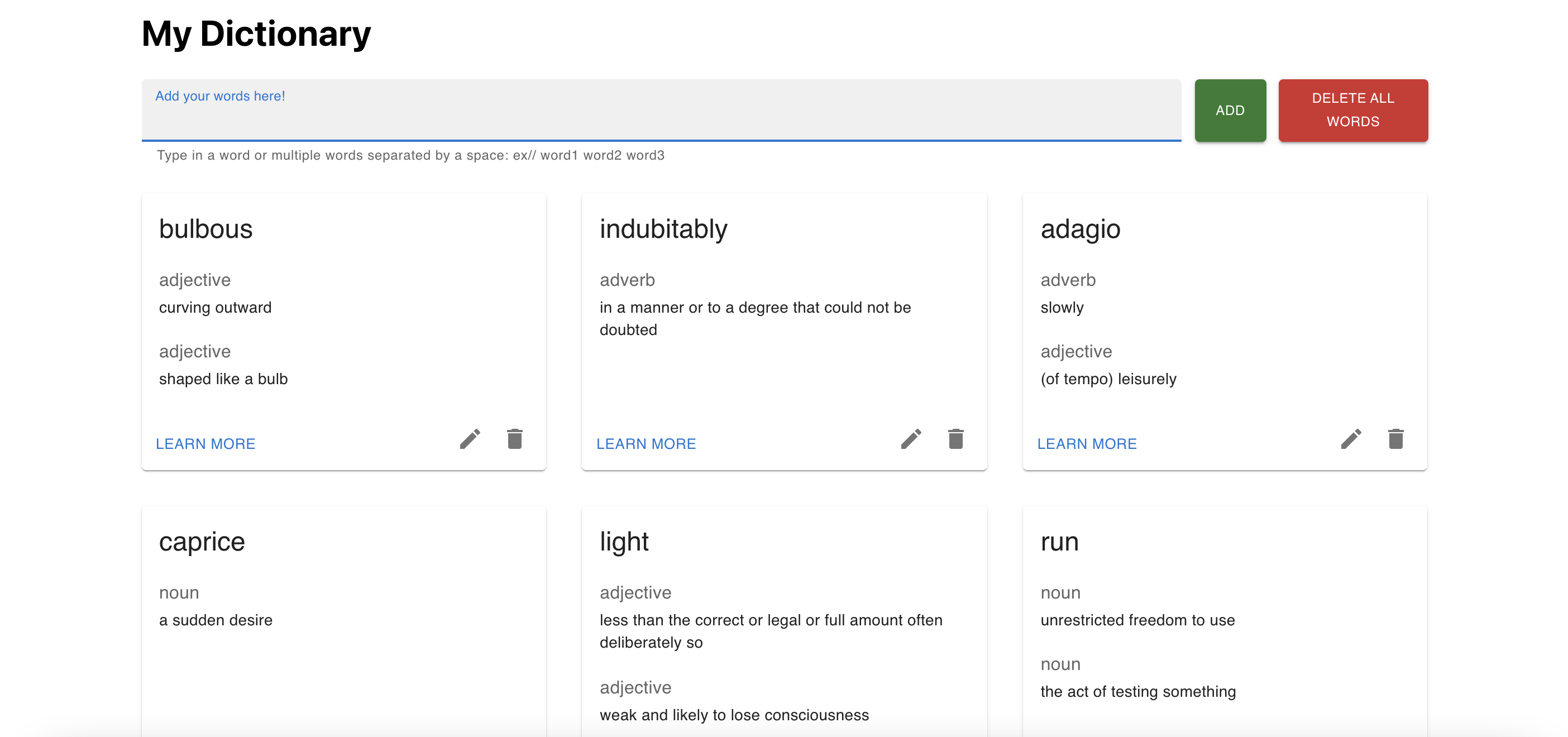 My Dictionary Website